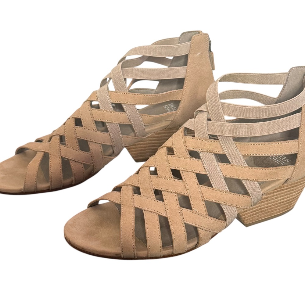 Eileen Fisher Oodle Leather Elastic Strappy Bootie Sandals Women‎ 9.5 Woven